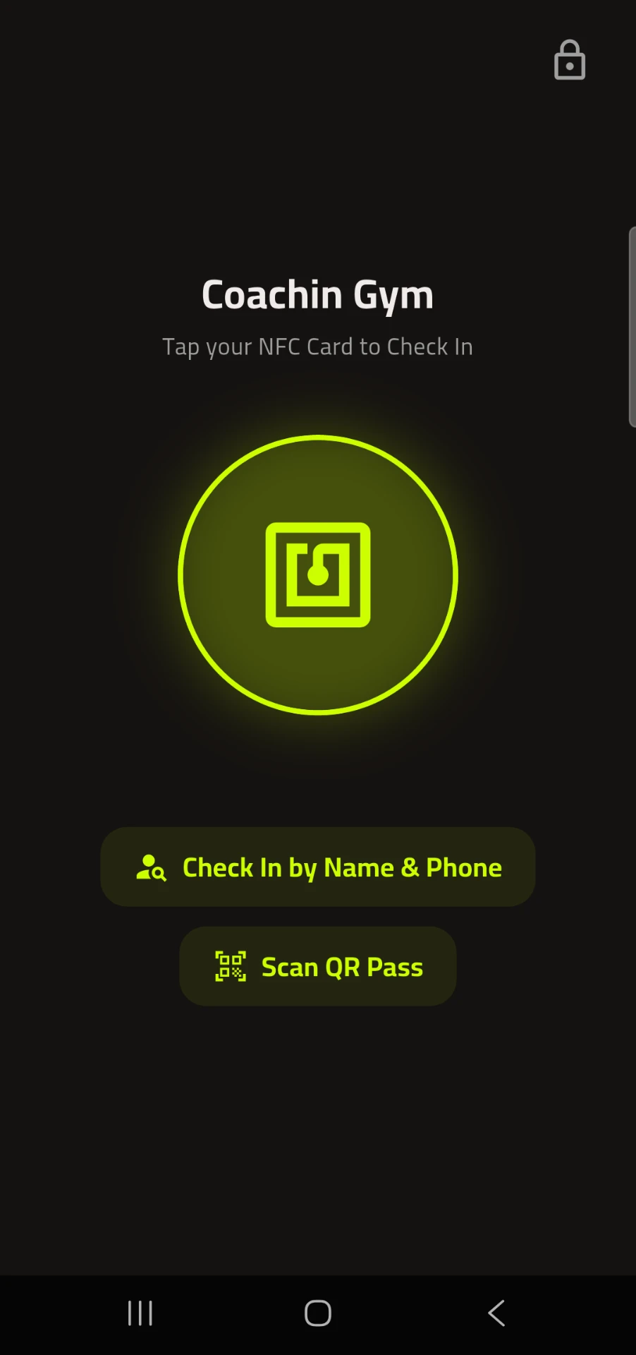 CoachIn NFC check-in screen